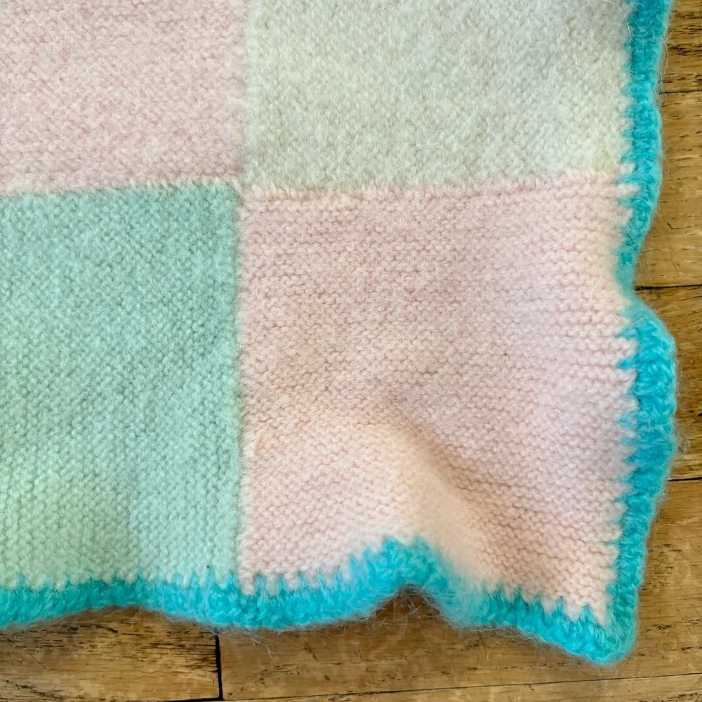 Handmade Crocheted Checkered Patchwork Pastel Baby Blanket